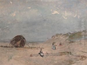 Bateau En Carene, Plage Et Les Dunes by Edmond Marie Petitjean