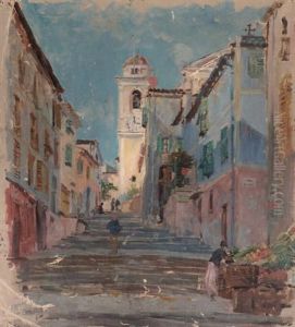 Rue Animee D'une Ville De Mediterranee by Edmond Marie Petitjean
