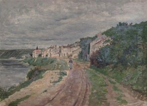 Femme Sur Un Chemin En Bord De Mer Et De Village Femme Sur Un Chemin En Bord De Mer Et De Village