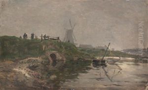 Paysage De Hollande Au Moulin by Edmond Marie Petitjean