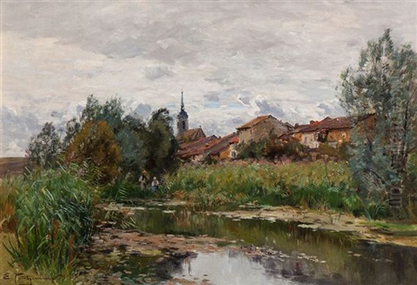 Anglers In The Reeds With A City In The Background - view 1