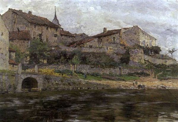 Lavandieres Aux Pieds D'un Village Fortifie - view 1