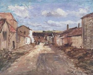 La Rue De Village Avec Personnages by Edmond Marie Petitjean