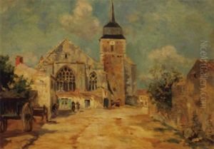 Dorfplatz Mit Gotischer Kirche by Edmond Marie Petitjean