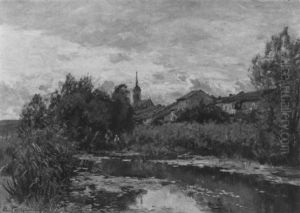Dorfliche Landschaft Mit Einem Teich Dorfliche Landschaft Mit Einem Teich