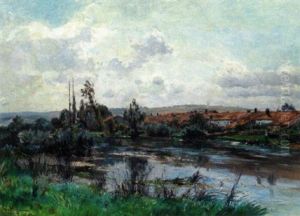 Le Village Au Bord De La Riviere by Edmond Marie Petitjean