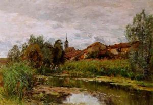 Verschilfter Teich Am Rande Des Dorfes by Edmond Marie Petitjean