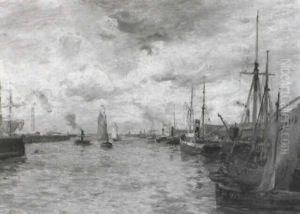 Bateaux Dans Un Port by Edmond Marie Petitjean