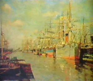 Bateaux Dans Un Port by Edmond Marie Petitjean