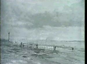 Le Phare De Honfleur Et La Plage by Edmond Marie Petitjean