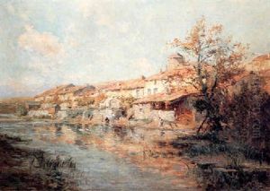 French River Town by Edmond Marie Petitjean