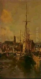 Le Port D'honfleur by Edmond Marie Petitjean