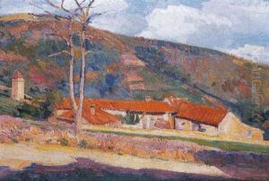 Un Hammeau Au Pied D'une Montagne by Hippolyte Petitjean
