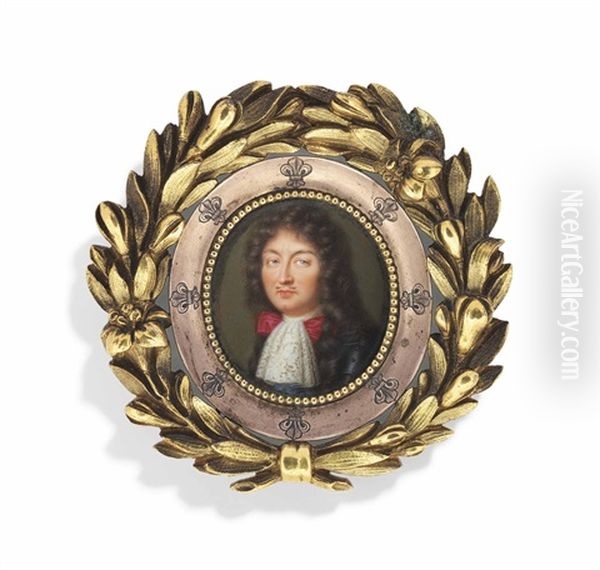 Louis Xiv , King Of France 1643-1715, In Plate Armour With Fine White Venetian Lace Cravat, Red Bow, Wearing The Blue Moire Sash Of The Royal French Order Of The Saint Esprit - view 1