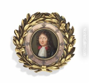 Louis Xiv , King Of France 1643-1715, In Plate Armour With Fine White Venetian Lace Cravat, Red Bow, Wearing The Blue Moire Sash Of The Royal French Order Of The Saint Esprit by Jean Petitot the Elder