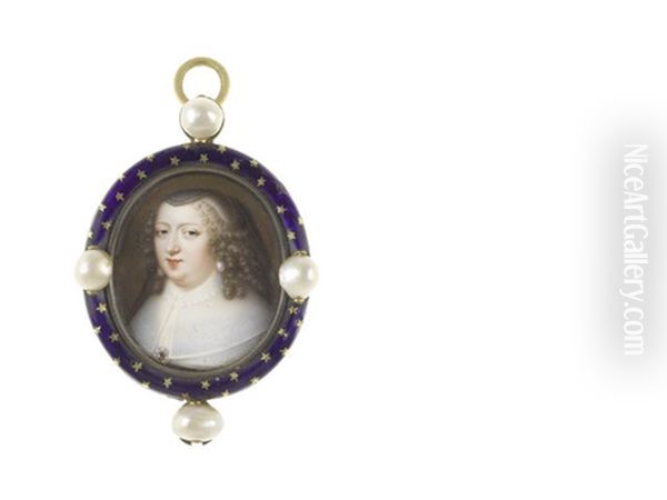Anne Of Austria (1601-1660), Queen Consort Of France And Navarre (1615-1643), Wearing Black Dress And Veil, Her Dress Finished With White Lace Trim Beneath Her Sheer White Lawn Collar - view 1
