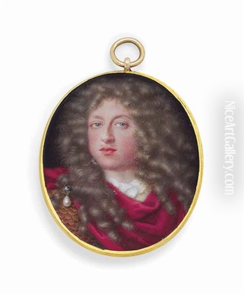 A Young Gentleman, In Gold Scaled Armour, Red Cloak Fastened With Pearl Pendant, White Shirt, Long Curling Brown Hair - view 1
