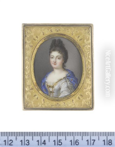 Anna Maria Luisa De'medici, Electress Palatine (1667-1743), Wearing White Chemise, White Decollete Dress With Gold Embroidery And Bejewelled Clasps To Her Bodice - view 1