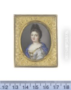 Anna Maria Luisa De'medici, Electress Palatine (1667-1743), Wearing White Chemise, White Decollete Dress With Gold Embroidery And Bejewelled Clasps To Her Bodice by Jean Petitot the Elder