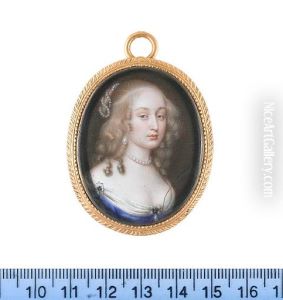 A Lady, Wearing Blue Robe And White Underdress, Pearl And Sapphire Jewels At Her Shoulder And Corsage, Pearl Necklace And Pendent Earrings, Her Fair Hair Dressed With A Strand Of Pearls by Jean Petitot the Elder