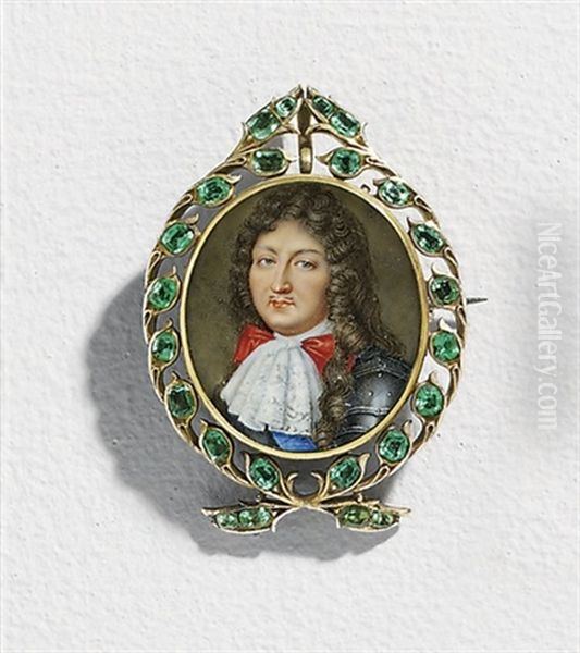 King Louis Xiv Of France, In Plate Armour With Fine White Venetian Lace Cravat, Red Bow, Wearing The Blue Moire Sash Of The Royal French Order Of Holy Ghost - view 1