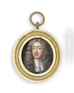 King James Ii Of England And Vii Of Scotland (1633-1701), Wearing Lace Jabot And The Blue Sash Of The Order Of The Garter, Long Curling Fair Wig by Jean Petitot the Younger