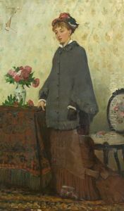 Portrait D'elegante Au Chapeau Rose by Georges Petit-Wery