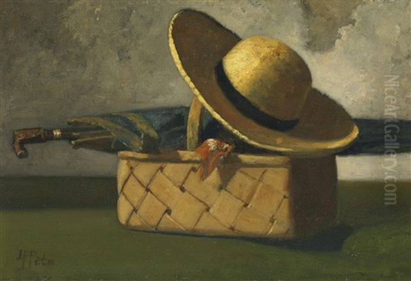 Still Life With Market Basket, Hat And Umbrella by John Frederick Peto