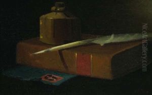 Still Life With Inkwell, Book And Quill by John Frederick Peto