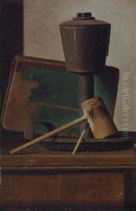Still Life With Pipe, Oil Lamp And Book by John Frederick Peto