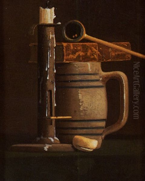 Still Life Of A Candlestick, Biscuit, Pipe, Book And Jug - view 1