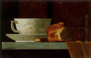 Tea Cup And Bread On A Ledge by John Frederick Peto