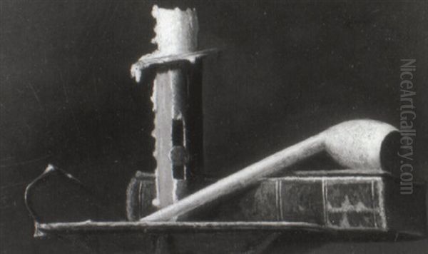 Still Life With Green Candlestick, Pipe And Book - view 1
