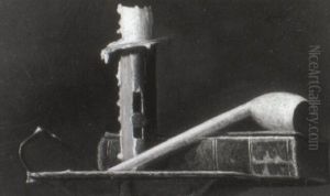 Still Life With Green Candlestick, Pipe And Book by John Frederick Peto