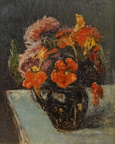 Pot With Red Flowers - view 1