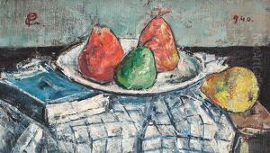 Still Nature With Pears And Book by Petrascu Gheorghe