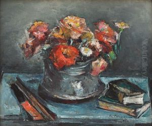 Still Life With Flowers And Books by Petrascu Gheorghe