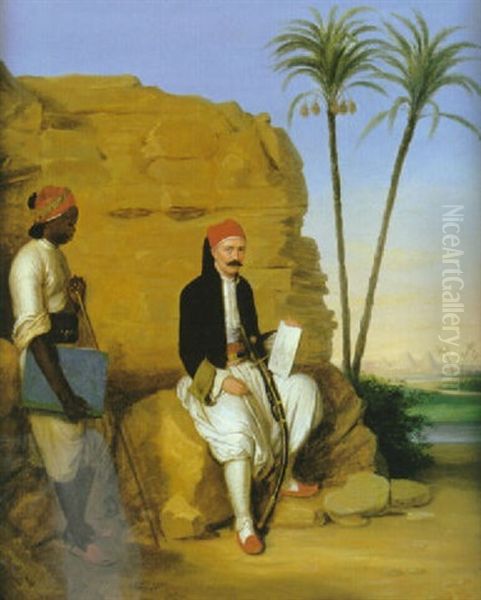 A Gentleman And His Servant With The Pyramids Beyond - view 1