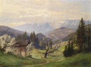 Fruhling, Im Hintergrund Schnee Bedeckte Berge