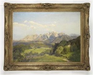 Landschaft Mit Bauernhauser Im Hintergrund Der Wilde Kaiser