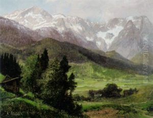 Blick Auf Alpenlandisliches Bergmassiv An Einem Sonnigen Fruhsommertag by Konrad Petrides