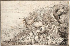 A Battle Scene With Cavalry Falling From A Precipice by Melchior Bocksberger