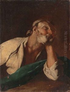 A Philosopher, Half-length, In A White Shirt And Blue Wrap by Giuseppe Antonio Petrini