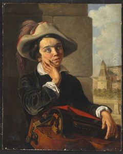 A Young Musician In Deep Thoughts In Front Of The Kremlin Walls by Karl-Fridrik Petrovich Bodri