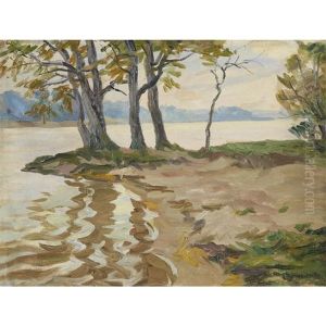 View Along A Riverbank by Petr Ivanovich Petrovichev