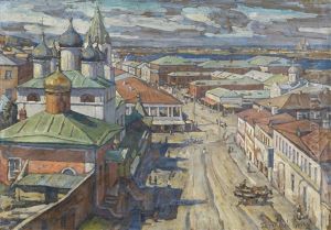 View Of The Church Of St John The Baptist From Rozhdestvenskaya Street, Nizhniy Novgorod by Petr Ivanovich Petrovichev