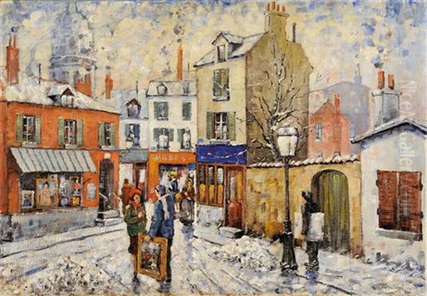 Rue Animee De Montmartre Sous La Neige - view 1