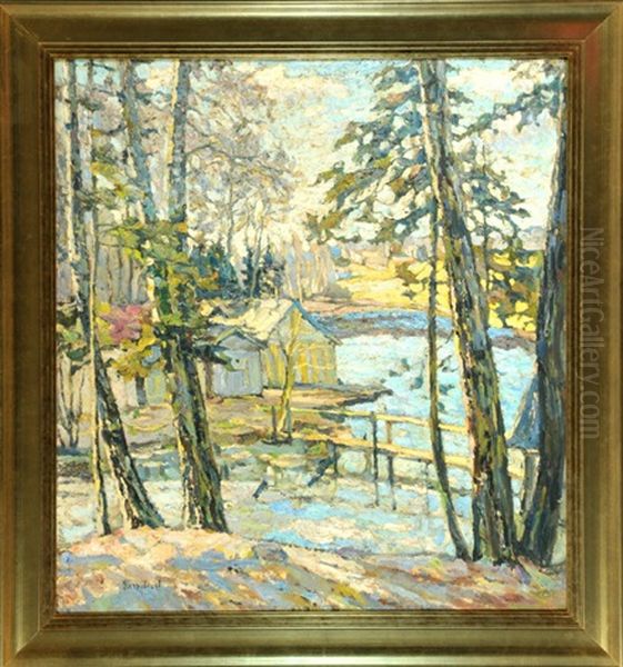 Hutten Am Fluss In Fruhlingslandschaft - view 1