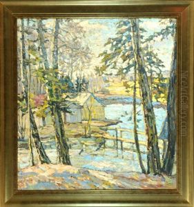 Hutten Am Fluss In Fruhlingslandschaft Hutten Am Fluss In Fruhlingslandschaft