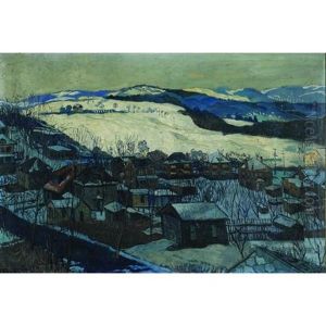 A View Of A Village In Winter by Ladislaus Eugen Petrovits